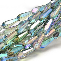 Full Rainbow Plated Faceted Teardrop Glass Bead Strands, Medium Aquamarine, 18x8mm, Hole: 1mm, about 23pcs/strand, 16.5 inch(EGLA-J096-FR05)