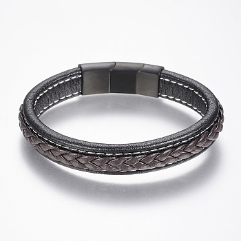 Braided Leather Cord Bracelets, with 304 Stainless Steel Magnetic Clasps, Colorful, 8-5/8 inch(220mm), 36x13x8mm