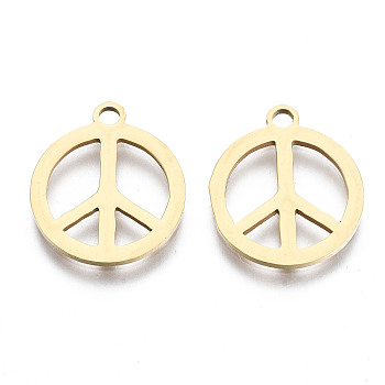 201 Stainless Steel Charms, Laser Cut, Peace Sign, Golden, 16x14x1mm, Hole: 1.4mm