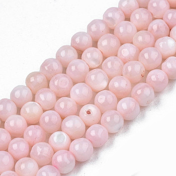 Natural Freshwater Shell Beads Strands, Dyed, Round, Pink, 4mm, Hole: 0.8mm, about 97~99pcs/strand, 14.88 inch~15.16 inch(37.8~38.5cm)