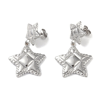 Texture Star 304 Stainless Steel Dangle Earrings, Stud Earring for Women, Stainless Steel Color, 37.5x22mm