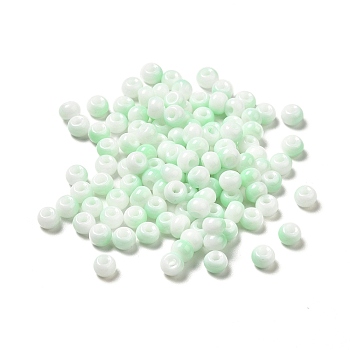 6/0 Opaque Glass Seed Beads, Round Hole, Rondelle, Light Green, 4~4.5x3~4mm, Hole: 0.8~1.5mm
