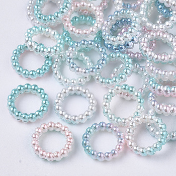 ABS Plastic Imitation Pearl Linking Rings, Rainbow Gradient Mermaid Pearl, Round Ring, Medium Turquoise, 10x3mm, Inner Diameter: 6mm, about 1000pcs/bag
