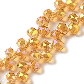 Full Rainbow Plated Electroplate Beads Strands, Faceted, Rondelle, Orange, 8x6mm, Hole: 1.2mm, about 96~98pcs/strand, 20.47~20.87''(52~53cm)