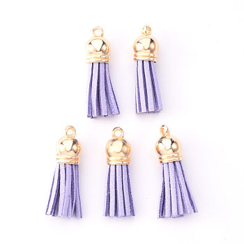 Faux Suede Tassel Pendant Decorations, with CCB Plastic Cord Ends, Light Gold, 33~35x10mm, Hole: 2.5mm