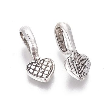 Tibetan Style Alloy Heart Glue-on Flat Pad Pendant Bails, Cadmium Free & Nickel Free & Lead Free, Antique Silver, 21x9x7mm, Hole: 8x4.5mm, about 660pcs/1000g