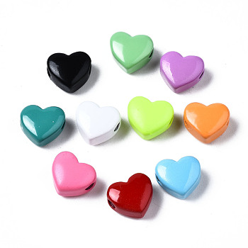Spray Painted Brass Beads, Heart, Mixed Color, 9x10.5x6mm, Hole: 2mm