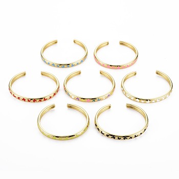 Butterfly Enamel Cuff Bangle, Real 18K Gold Plated Brass Thin Open Bangle for Women, Nickel Free, Mixed Color, Inner Diameter: 2-1/8x1-7/8 inch(5.4x4.8cm)