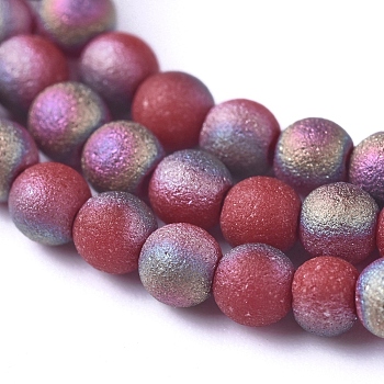 Electroplated Frosted Glass Bead Strands, Round, Dark Red, 2.5mm, Hole: 0.7mm, about 150pcs/strand, 15.35 inch(39cm)