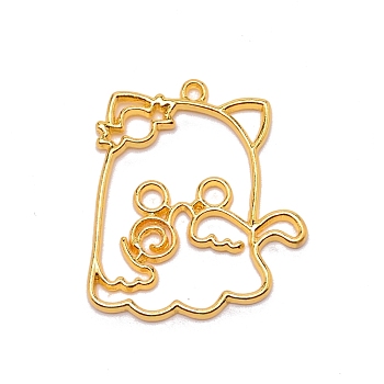 Alloy Open Back Bezel Pendants, for DIY UV Resin, Epoxy Resin, Pressed Flower Jewelry, Cat, Golden, 39x33x2mm, Hole: 2mm