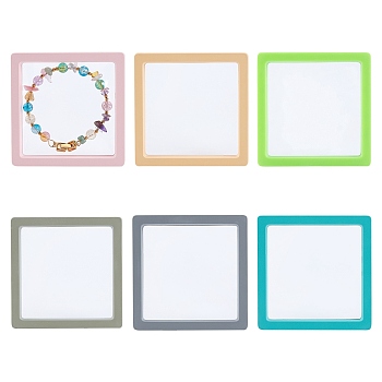 BENECREAT 6Pcs 6 Colors Plastic Transparent 3D Floating Frame Display, for Ring Necklace Bracelet Earring, Coin Display Stands, Aa Medallions, Mixed Color, 9.05x9.05x2cm, 1pc/color