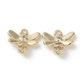 Brass Micro Pave Clear Cubic Zirconia Charms, Bees, Real 18K Gold Plated, 12x13x5mm, Hole: 1.3mm
