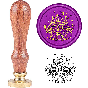 Brass Wax Seal Stamp with Handle, for DIY Scrapbooking, Castle Pattern, 3.5x1.18 inch(8.9x3cm)
