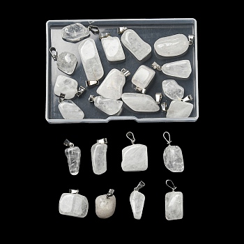 Natural Quartz Crystal Pendants, Rock Crystal Pendants, with Stainless Steel Snap On Bails, Nuggets, 15x10x5mm, Hole: 3mm