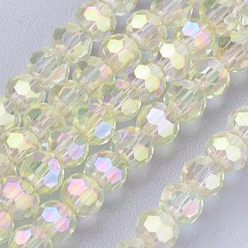 Electroplate Glass Beads Strands, AB Color Plated, Faceted(32 Facets) Round, Beige, 3mm, Hole: 1mm, about 100pcs/strand, 11.5 inch