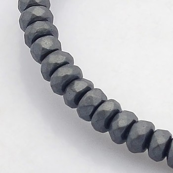 Electroplate Non-magnetic Synthetic Hematite Beads Strands, Faceted Rondelle, Frosted, Black Plated, 4x2mm, Hole: 1mm, about 188pcs/strand, 15.7 inch