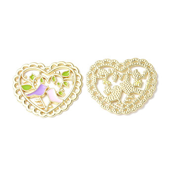 Rack Plating Alloy Enamel Pendants, Lead Free & Cadmium Free & Nickel Free, Light Gold, Heart with Bird Charm, Colorful, 24x28.5x1.5mm, Hole: 1.4mm