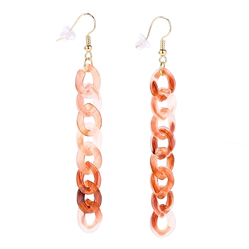 Acrylic Curb Chain Tassel Earrings, Dangle Earrings, with Golden Plated Brass Earring Hooks and Plastic Ear Nuts, Light Coral, 87mm, Pin: 0.8mm
