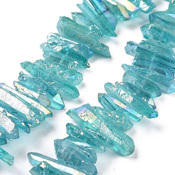 Natural Quartz Crystal Points Beads Strands, Dyed, Nuggets, Dark Cyan, 15~30x4~8x4~7mm, Hole: 1mm, 8 inch