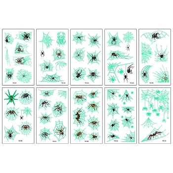 Spider Web Pattern Luminous Body Art Tattoos, Removable Fake Temporary Tattoos Paper Stickers, Medium Spring Green, 12x6.8cm, 10 sheets/set