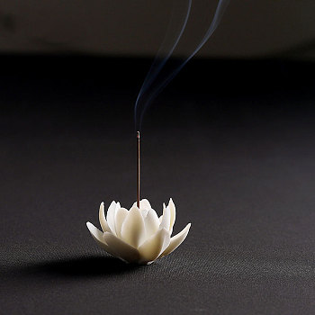 Porcelain Incense Burners, Lotus Incense Holders, Home Office Teahouse Zen Buddhist Supplies, White, 60x40mm