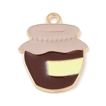 Alloy Enamel Pendants, Light Gold, Jar Charm, Coconut Brown, 22x17.5x1.5mm, Hole: 1.8mm