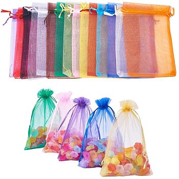 Organza Bags, with Ribbons, Rectangle, Mixed Color, 18x13cm, 10pcs/color, 150pcs/set