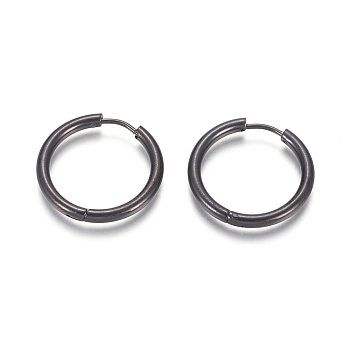 304 Stainless Steel Huggie Hoop Earrings, Hypoallergenic Earrings, with 316 Surgical Stainless Steel Pin, Electrophoresis Black, 10 Gauge, 23x2.5mm, Pin: 1mm, Inner Diameter: 18mm