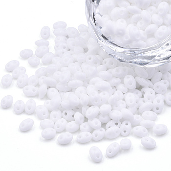 Opaque Luster Czech Glass Seed Beads, 2-Hole, Oval, White, 5x3.5x2.5mm, Hole: 0.9mm, about 500g/bag