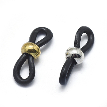 Eco-Friendly Eyeglass Holders, Glasses Rubber Loop Ends, with Brass Findings, Black, Mixed Color, 20x6mm, Hole: 2.5x5mm