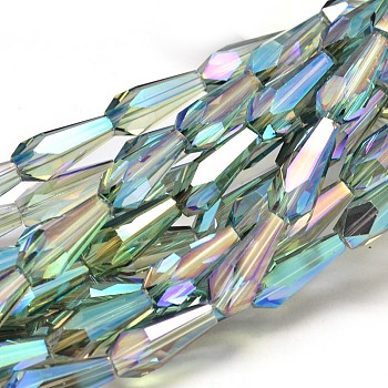Full Rainbow Plated Faceted Teardrop Glass Bead Strands, Medium Aquamarine, 18x8mm, Hole: 1mm, about 23pcs/strand, 16.5 inch