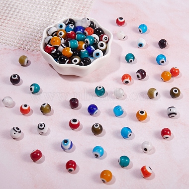 120 pièces 12 couleurs à la main mauvais œil au chalumeau brins de perles rondes(LAMP-SZ0001-11)-4