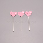 3D Wood Cake Insert Card, Heart, Cake Decor Birthday Party Decoration, Pink, 117x40x6.5mm, 3pcs/set(WOOD-WH0025-23A)