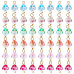 120Pcs 6 Colors Electroplate Glass Charms, with Golden Plated Brass Findings and Glass Pearl Round Beads, Trumpet Flower, Mixed Color, 14x9x9mm, Hole: 2.5mm, 20pcs/color(GLAA-SC0001-70)