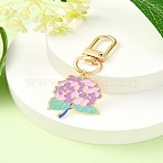 Alloy Enamel Flower Pendant Decorations, with Alloy Swivel Clasps, Medium Orchid, 65mm, Pendant: 32mm(HJEW-YW00023-02)