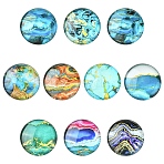 Glass Marbleize Cabochons, Flat Round, Mixed Color, 20x4.5mm(GGLA-YW0002-01)