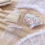 20Pcs Organza Bags, Wedding Favor Bags, Organza Pouches for Potpourri, with Ribbons, Mother's Day Gift Bags, White, 15x10cm(OP-LP0001-20)
