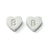 316 Surgical Stainless Steel Beads, Love Heart with Letter Bead, Stainless Steel Color, Letter B, 5.5x6.5x2.5mm, Hole: 1.4mm(STAS-R230-01B-P)