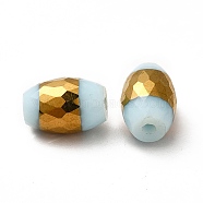 Opaque Electroplate Glass Beads, Half Golden Plated, Faceted, Oval, Aqua, 12x8mm, Hole: 0.8mm(EGLA-H003-02G-02)