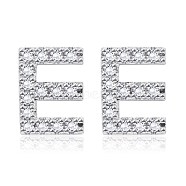 Brass Cubic Zirconia Stud Earrings, with Ear Nuts, Alphabet, Letter E, Clear, Platinum, 12.2x9x2.5mm, Pin: 0.9mm(EJEW-BB35118-E)