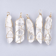 Natural Quartz Crystal Big Pendants, with Iron Findings, Nuggets, Golden, 67~91x15~25x12~20mm, Hole: 6x5mm(G-S344-55)