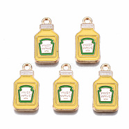 Eco-Friendly Alloy Enamel Pendants, Cadmium Free & Lead Free & Nickel Free, Light Gold, Bottle with Word MUST HAVE, Yellow, 20x10x1.5mm, Hole: 1.6mm(ENAM-T011-85-NR)