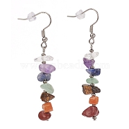 Chakra Jewelry, Chip Natural Gemstone Dangle Earrings, with Glass Seed Beads, 316 Surgical Stainless Steel Earring Hooks and Plastic Ear Nuts, Stainless Steel Color, 58~60mm, Pin: 0.8mm(EJEW-JE04288)