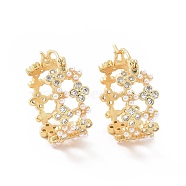Clear Cubic Zirconia Flower Hoop Earrings, Brass Jewelry for Women, Lead Free & Cadmium Free, Golden, 26x11.5x24.5mm, Pin: 0.7mm(EJEW-G343-01G)