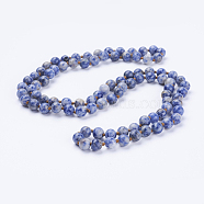 Natural Blue Spot Jasper Beaded Necklaces, Round, 36 inch(91.44cm)(NJEW-P202-36-A35)