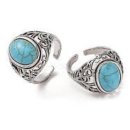 Oval Synthetic Turquoise Cuff Rings, Alloy Wide Open Rings for Women, Cadmium Free & Lead Free, Antique Silver, 18.5mm, Inner Diameter: Adjustable(RJEW-B107-06AS-02)