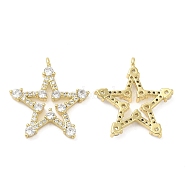 Brass with Cubic Zirconia Pendants, Star, Real 18K Gold Plated, 22x20x3mm, Hole: 1.2mm(KK-G471-04G)