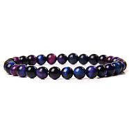 Natural Rainbow Tiger Eye Round Beaded Stretch Bracelet, (SF8562-6)