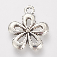 Tibetan Style Alloy Pendants, Flower, Lead Free & Cadmium Free, Antique Silver, 18x15x2mm, Hole: 2mm(X-TIBE-S306-12AS-RS)