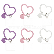 6Pcs 3 Colors Silicone Heart Loop Phone Lanyard, Wrist Lanyard Strap with Plastic & Iron Keychain Holder, Mixed Color, 18cm, 2pcs/color(KEYC-CA0001-29)